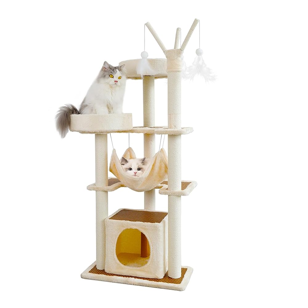 キャットタワー ハンモック 木製猫タワー さわやかなござ 四階建て